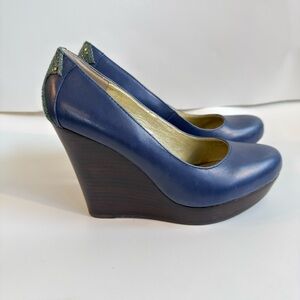 Seychelles Blue Leather Wedge Heels